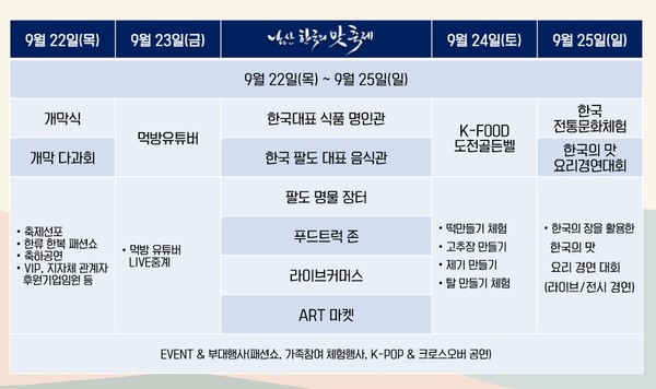 남산 한국의 맛축제 일정표. 사진 = 맛축제 사무국